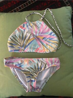 Billabong Girls Tropical Pastel Leaf Print Bikini - Pink, Blue, Yellow, Green